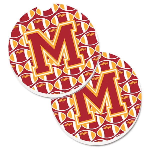 Carolines Treasures Letter M Football Cardinal and Gold Set of 2 Cup Holder Car Coaster CJ1070-MCARC - main